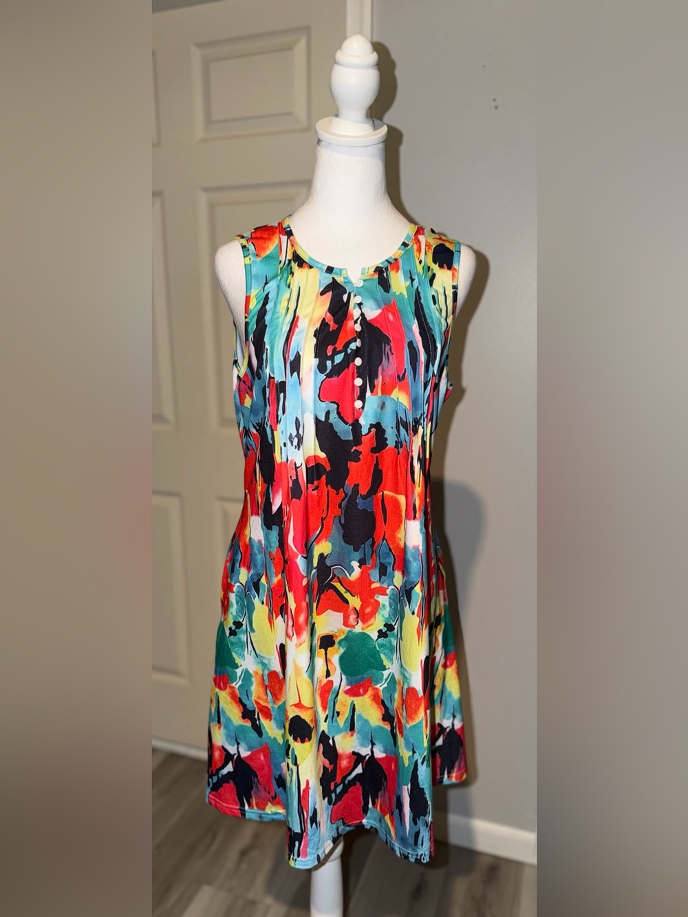 Sleeveless Multicolor Abstract Midi Dress